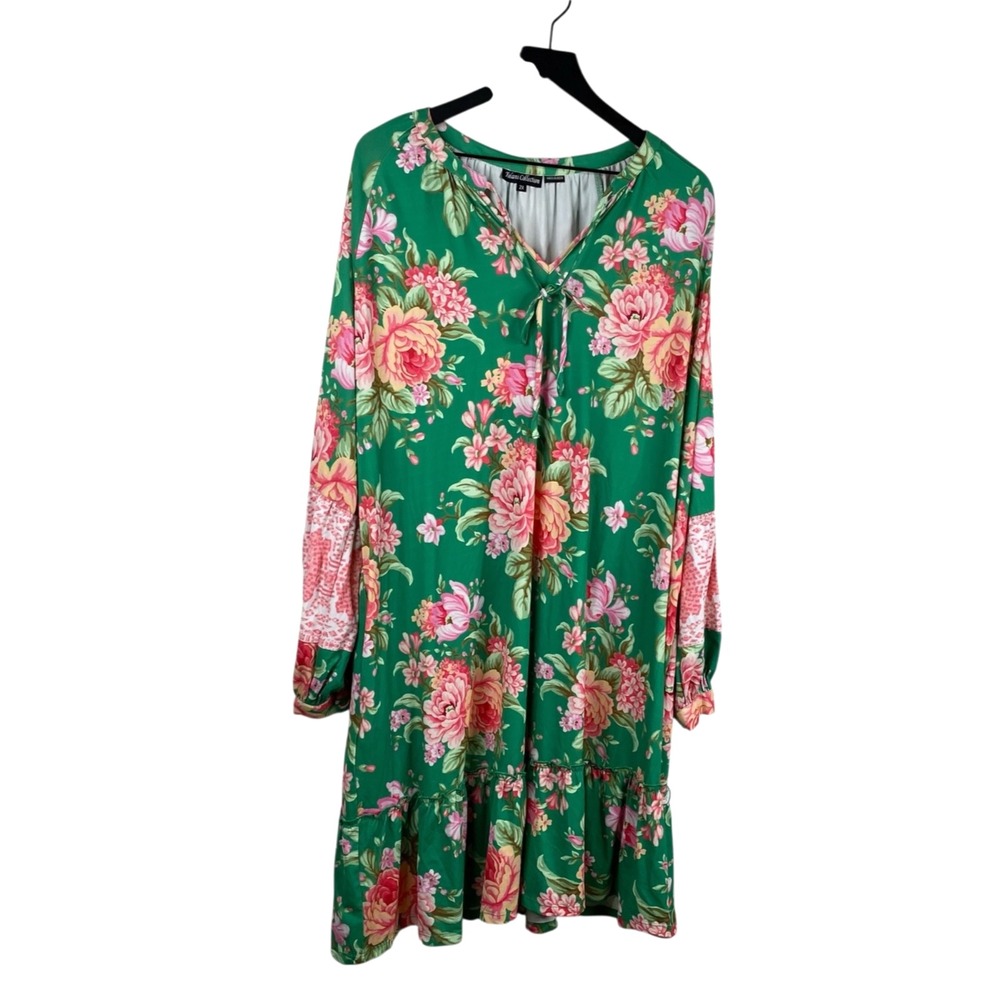 Tolani Collection Dress Women's Larissa Green Size 2X Tiered Ruffle Floral Bloom